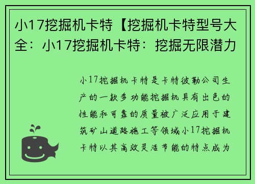 小17挖掘机卡特【挖掘机卡特型号大全：小17挖掘机卡特：挖掘无限潜力】